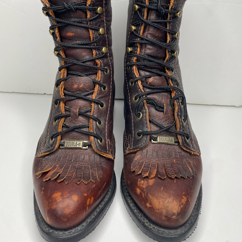 Women’s Double H Lacer 120 Plus Brown Leather Fringe Boots Sz 6.5 - Picture 11 of 15